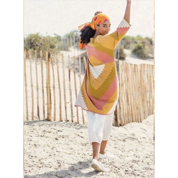 NWT Gudrun Sjoden Cape Knit Dress 3/4 Sleeves Placed Block Pattern Women’s XL - Picture 1 of 10